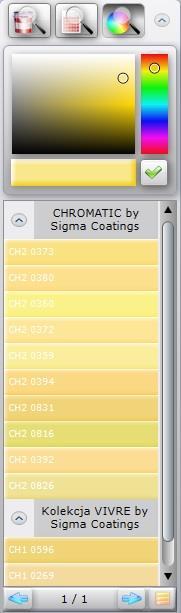 Wyszukaj po kodzie z wzornika, po jej wybraniu pojawi się panel Kod koloru, w którym należy wpisać oznaczenie kodowe wybranej barwy, zaznaczone karty kolorów zostaną przeszukane w celu odnalezienia