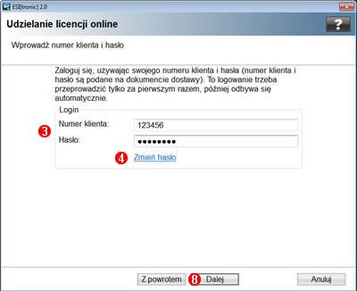 Za pomocą przycisku Dalej można rozpocząć aktywację w trybie on-line. Nawiązywane jest połączenie ze serwerem firmy Bosch.