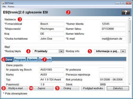 ESI Ticket ESI Ticket to bezpośrednia forma kontaktu z z firmą Bosch (infolinią techniczną ESI[tronic]). Utwórz ESI Ticket Menu główne >> ESI Ticket.