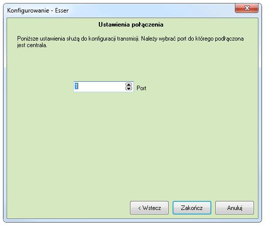 Opis - dodatkowy opis integracji W następnym oknie kreatora konfigurowane jest połączenie centrali. Należy wybrać port COM, do którego podłączona jest centrala.