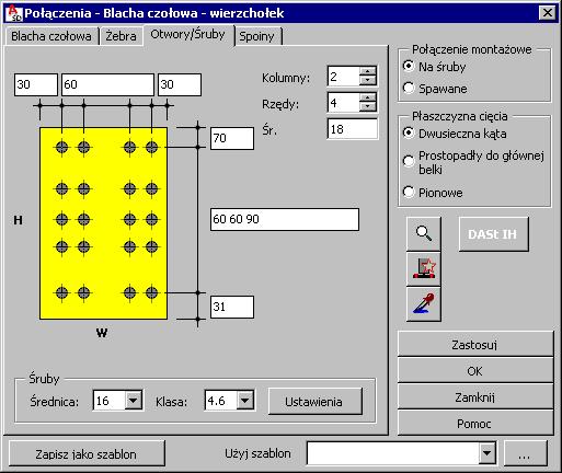 LKM w zakładkę Otwory / Śruby Zmiana wyglądu okna