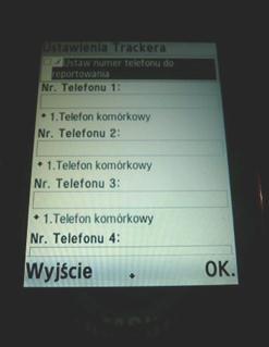 Wprowadź numer telefonu na które mają byd wysyłane alarmy i pozycje. Maksymalnie można wprowadzid 4 numery.