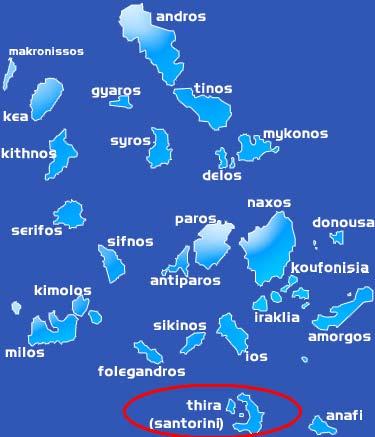 Ryc.2. Archipelag Cyklad. Źródło: www.gimbla.pl Santorini zachwyca jako majestatyczne i oszałamiające zjawisko geologiczne, które kojarzy się z tą wyspą.