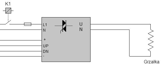 Po osiągnięciu przez głowicę pozycji PRACA zostaje załączana płyta grzewcza, poprzez wysterowanie stycznika K1 (Rys. 3.), a lampka sygnalizacyjna H1 zaczyna świecić. Następuje proces zgrzewania folii.