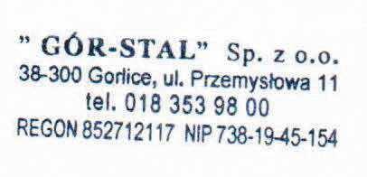 16 Niepowtarzalny kod identyfikacyjny typu wyrobu: termpir PK 20-250, rodzaj frezu Producent: Gór-Stal sp. z o.o.; ul.