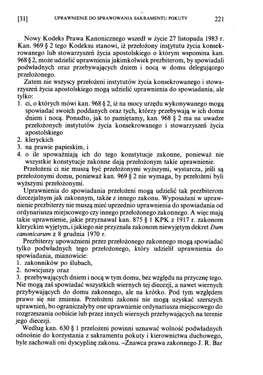 [3 1 ] UPRAWNIENIE DO SPRAWOWANIA SAKRAMENTU POKUTY 221 Nowy Kodeks Prawa Kano