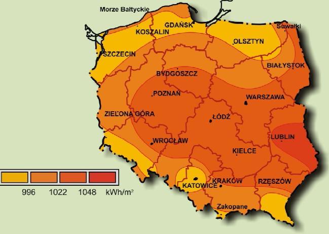 Szacowanie napromieniowania Średnioroczne sumy promieniowania na jednostkę powierzchni