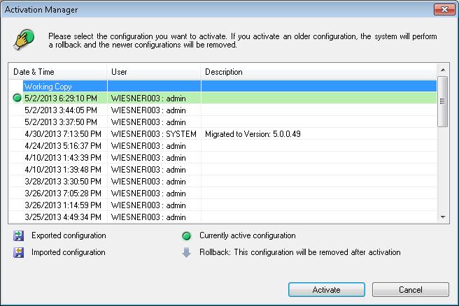 224 pl Globalne okna systemu Configuration Client Bosch Video Management System Uaktywnij Kliknij, aby wyświetlić okno dialogowe Uaktywnij konfigurację.