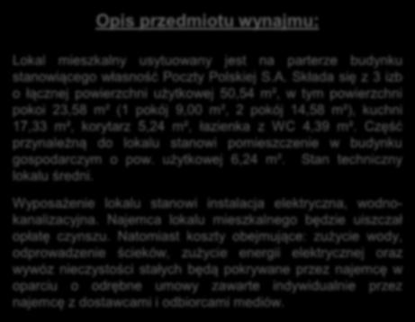 Składa się z 3 izb o łącznej powierzchni użytkowej 50,54 m², w tym powierzchni pokoi