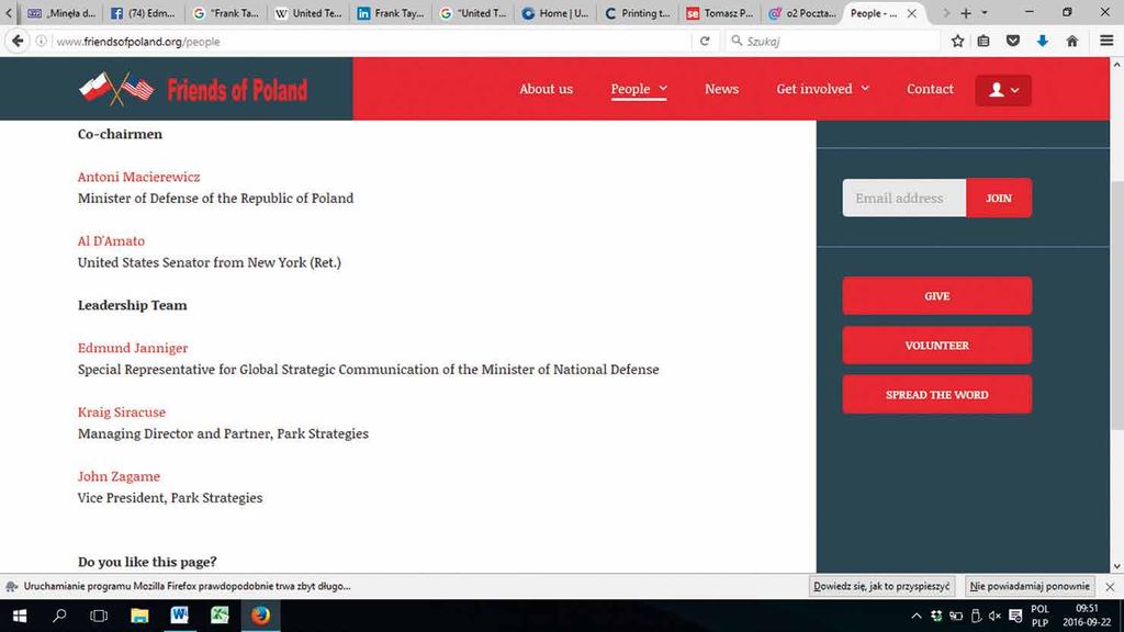 KOLEJNY PRZYPADEK? FRIENDS OF POLAND. Do października 2016 r. w Internecie była dostępna strona organizacji Friends of Poland.