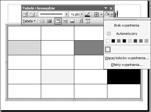 34 PowerPoint 2003 PL. Ćwiczenia Rysunek 3.17. Tabela z kilkoma niewidocznymi krawędziami komórek 4.