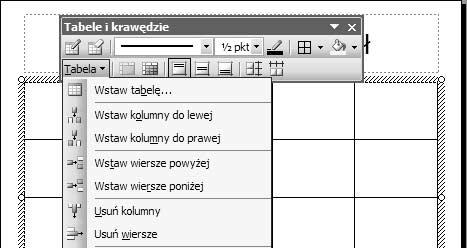 Rozdział 3. Edycja slajdów 35 Ćwiczenie 3.16. Rysunek 3.19. Usunięcie zbędnych kolumn lub wierszy Jeżeli wstawiając tabelę, źle określiłeś liczbę kolumn lub wierszy, możesz usunąć zbędne elementy: 1.