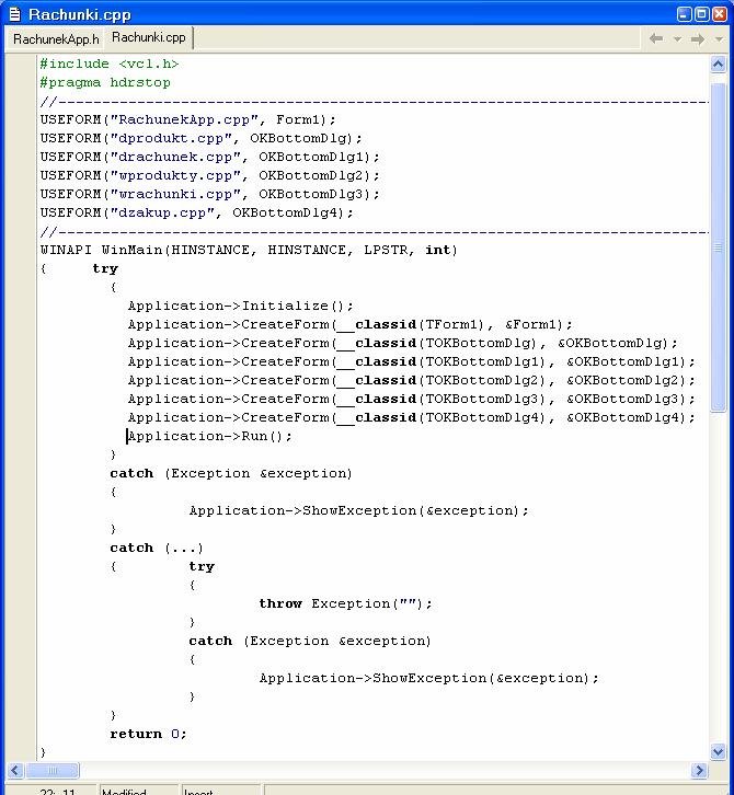 Główny plik GUI z automatycznie dołączonym obiektem formularza głównego