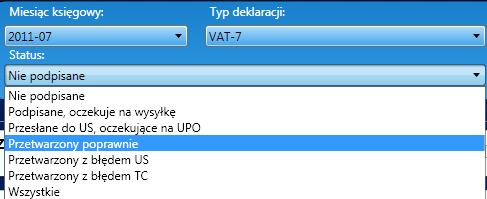 Po ponownym wygenerowaniu deklaracji VAT-7, pojawia się na liście ze statusem do podpisania, Proces podpisania zgodnie tak jak do tej pory zostało opisane wyżej.