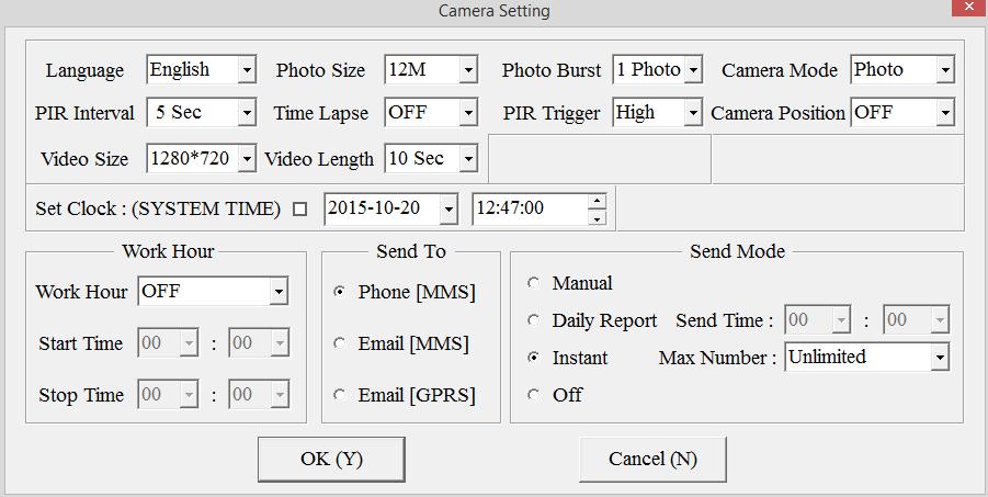 6.3 Ustawienia parametrów pracy fotopułapki Wybierz pole Change settings (pole 2) Aby włączyć