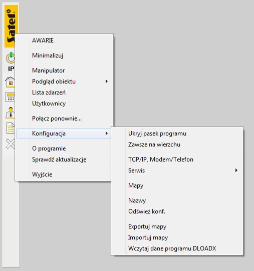 SATEL GUARDX 25 Wyjście kliknij, aby wyjść z programu. 7.2 Menu komunikacji Menu komunikacji jest wyświetlane po kliknięciu na w menu głównym (patrz: Menu główne ).