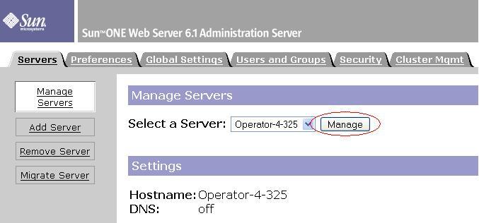 z grupy programowej aplikacji Na żądanie należy podać hasło dostępu do interfejsu serwera: Z zakładki Servers lewego
