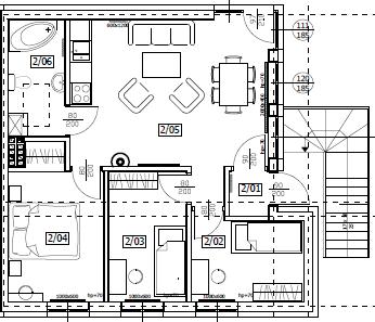 Szczegółowy opis apartamentów i domków C2 C2--OPTYMALNY OPTYMALNY LOKAL LOKAL 4 - pokojowy bezczynszowy apartament z dwoma miejscami parkingowymi oraz ogródkiem, możliwością budowy antresoli oraz