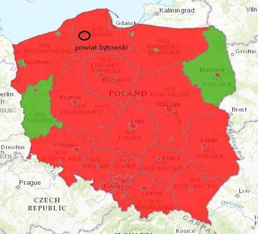 Rycina 10: Mapa stanu jakości powietrza w 2015 roku pył PM 10 Źródło: www.gios.gov.