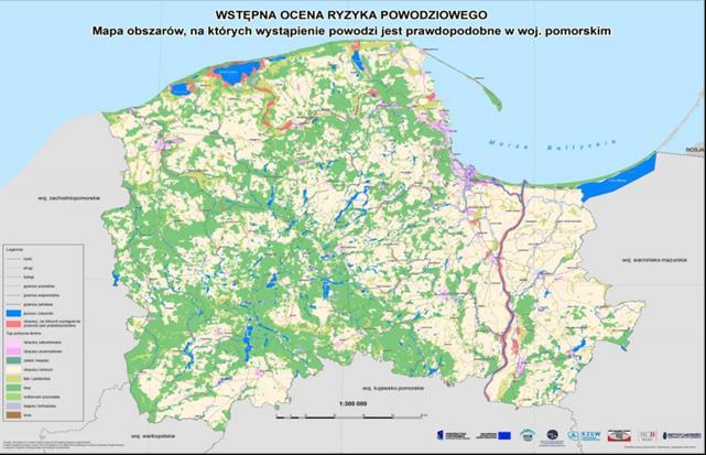 Zagrożenie powodzią Na terenie województwa pomorskiego mogą wystąpić wszystkie rodzaje powodzi (opadowe, roztopowe, zatorowe, sztormowe i wewnątrzpolderowe).