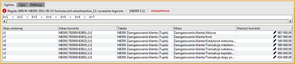 Dla powyższej zależności została utworzona dodatkowa reguła wyliczeniowa: asist#nb_fva_11, pozwalająca na wyliczenie wartości komórki: B3707 przy wykorzystaniu jednej z funkcji: wylicz dane, wylicz