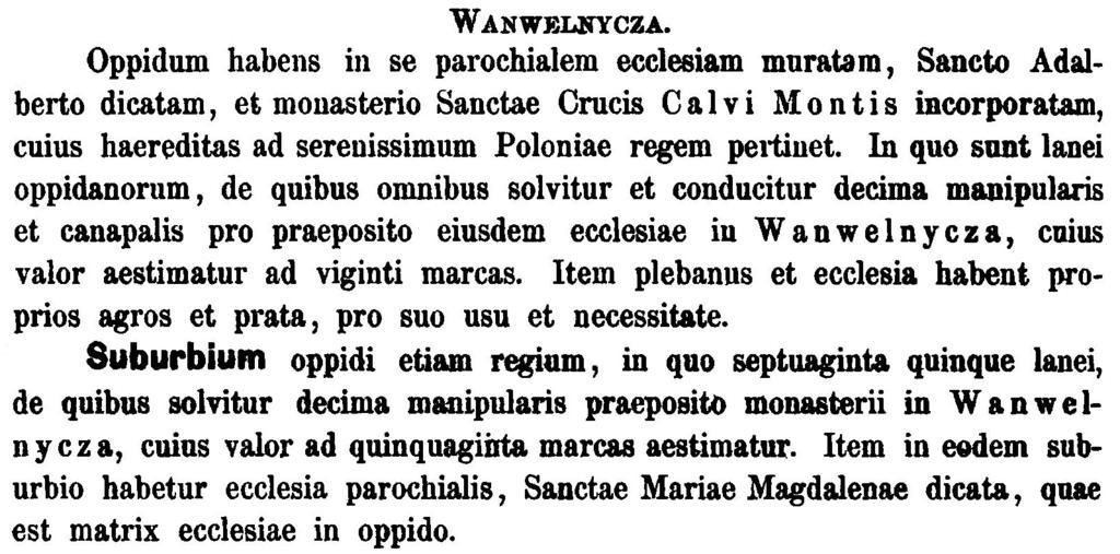 "WANWELNYCZA" [w:] Joannis Długosz, Senioris canonici cracoviensis. Liber beneficiorum dioecesis Cracoviensis, A.D. 1864 (A.D. 1440 1480), Tomus II, p. 568. WANWELNYCZA.