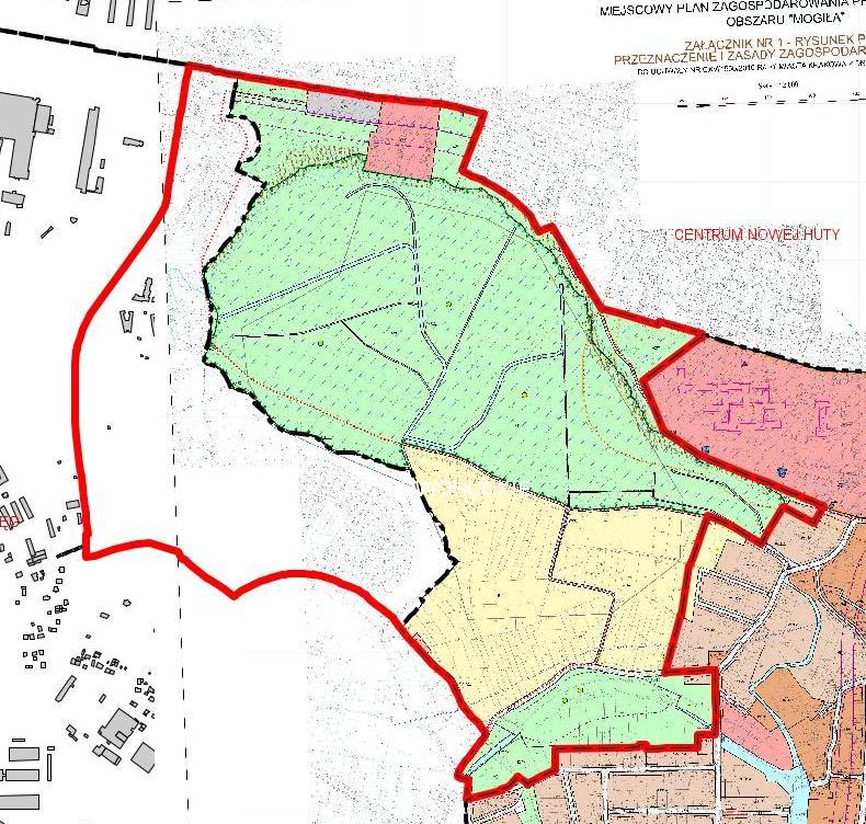 Granica sporządzanego mpzp obszaru Łąki Nowohuckie, na tle obowiązującego mpzp Czyżyny