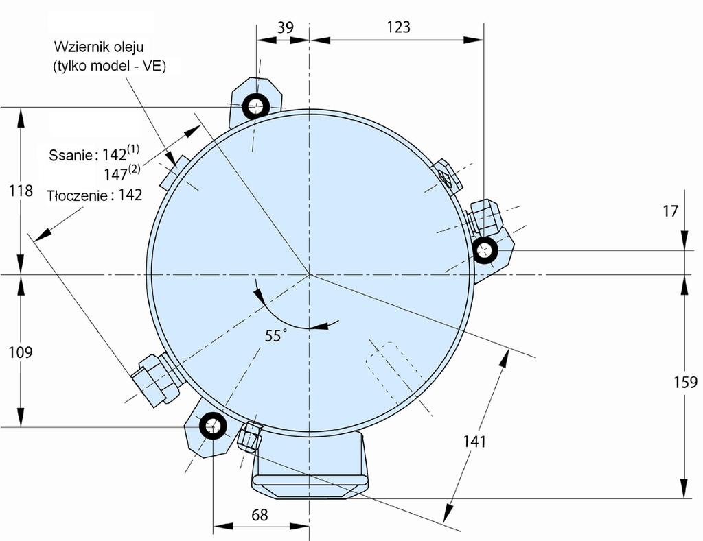 WYMIARY, PODŁĄCZENIA 1 cylindrowe Skrzynka przyłączeniowa Przyłącze konektorowe Ø 21 mm 1/4 AMP-AWE Zaślepka Ø 21 mm Uziemienie M4-12