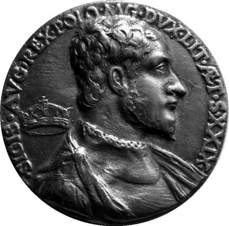 21 Awers i rewers medalu króla Zygmunta Augusta Powiększony fragment głowy króla Zygmunta