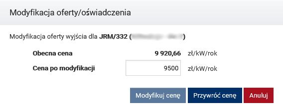 UWAGA! 1. W celu skutecznej modyfikacji ceny złożonych ofert/oświadczeń, zmianę należy opatrzyć kwalifikowanym podpisem elektronicznym. 2.