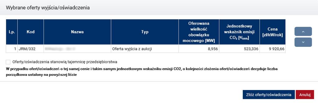 Kliknięcie tego przycisku przenosi użytkownika do okna składania wybranych