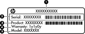 Etykiety Etykiety umieszczone na komputerze zawierają informacje, które mogą być potrzebne podczas rozwiązywania problemów z systemem lub podróży zagranicznych: WAŻNE: Wszystkie etykiety opisane w