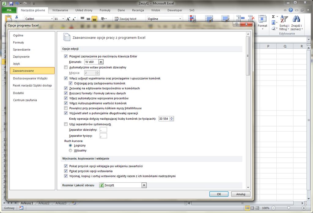Opcje w Excel