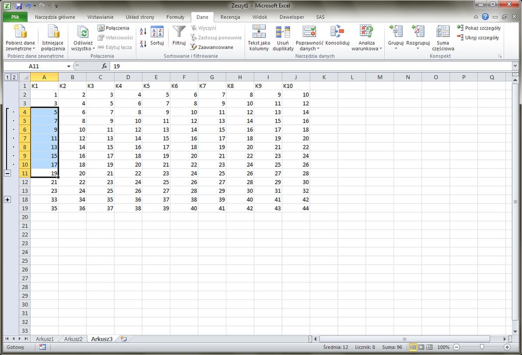 Grupowanie w Excel