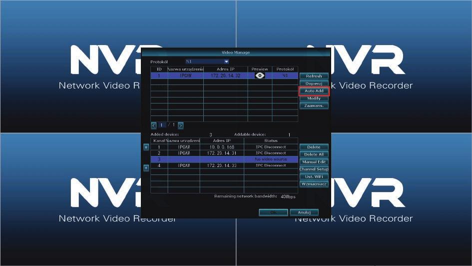 Dodawanie kamer bezprzewodowych. Menu / Video Manage. 2.