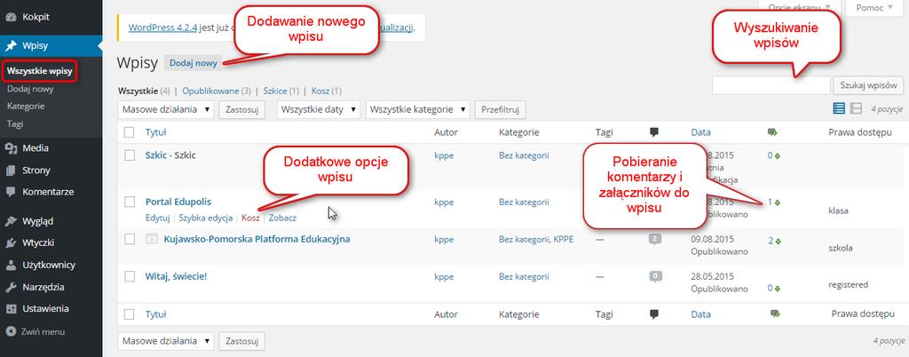 Dodatkowo administrator portalu może także dostosować pewne aspekty związane z działaniem Panelu administracyjnego w zależności od swoich preferencji np.