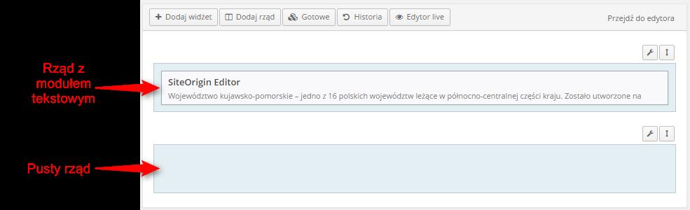 UWAGA: Podobnie jak w przypadku stron budowanych od podstaw po prawej stronie ekranu wyświetlane są sekcje umożliwiające definiowanie ustawień i publikacji strony.