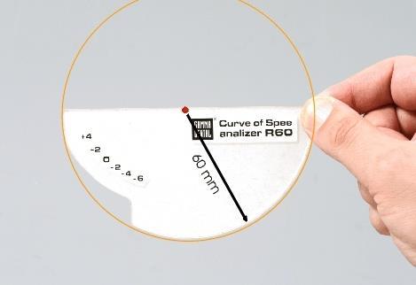 wzornika (sąsiednia ilustracja pokazuje wzornik R = 60 mm). Krzywa obszaru kontaktu z osią różni się znacząco od krzywej promienia.