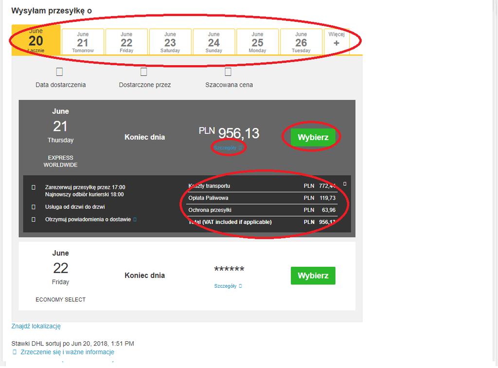 6.1.5. Data wyboru W kolejnym kroku pojawia nam się informacja, kiedy chcemy wysłać przesyłkę. Wybieramy datę z dostępnych.