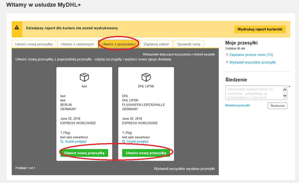 Rysunek 50 Tworzenie przesyłki - z przeszłości 6.4. Przesyłka z ulubionych vs.