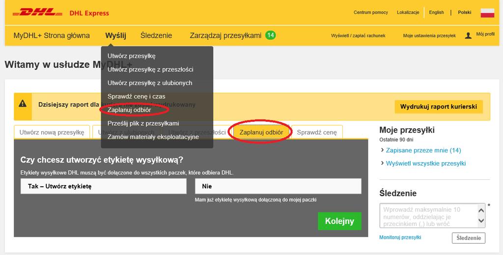 Wyświetlają się trzy zapisane. Natomiast przesyłki z przeszłości pojawiają się ostatnie wygenerowane z aplikacji. Są to ostatnie przesyłki, które generowaliśmy. 6.5.