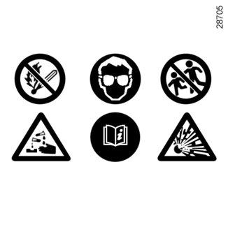 7 6 Naklejka A Należy przestrzegać zaleceń umieszczonych na akumulatorze: 2 zabronione wystawianie na bezpośrednie działanie ognia i zakaz