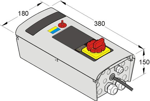 3.2 Grubość płyty platformy Grubość Maks. nacisk punktowy 8 mm (8/10) 6,5 N/mm 2 3.3.2 Funkcje Dostępne funkcje LA- CD DLA- CD LSA- CD DLSA-CD 3.3 Skrzynka sterująca 3.3.1 Wymiary Przycisk sterowania