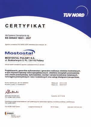 Certyfikat potwierdzający spełnienie pełnych wymagań jakości dotyczących spawania wg EN ISO 3834-2.