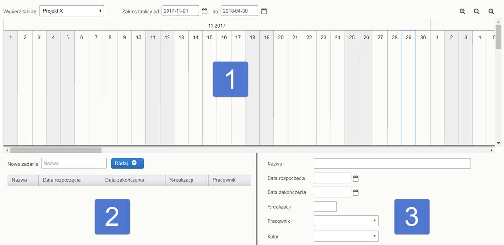 4. Praca z tablicą planowania 4.1. Wprowadzenie Po założeniu nowej tablicy (zgodnie z instrukcją w poprzedniej sekcji) użytkownicy mogą przeglądać i uzupełniać zadania.