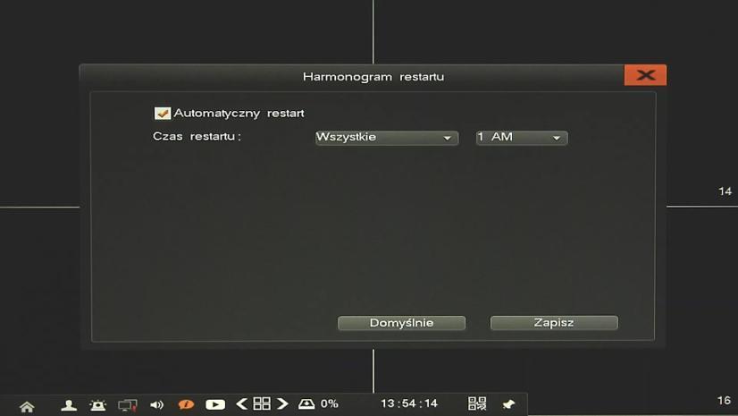 2.9.5. Harmonogram restartu - menu umożliwia konfigurację zaplanowanych restartów rejestratora.