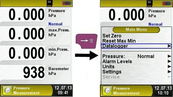 Szybkie Menu Będąc na poziomie ekranu głównego każdego programu pomiarowego można wejść w szybkie menu poprzez naciśnięcie przycisku powrót / koniec.