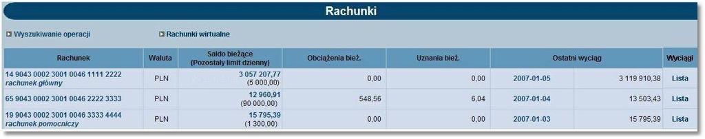 Rachunki - Pozostały limit dzienny W opcji Rachunki istnieje możliwość wyświetlenia informacji o pozostałym limicie dziennym.