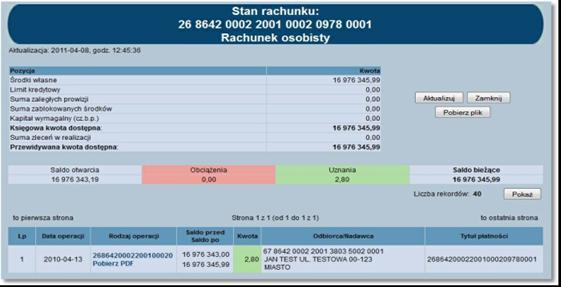 Ostatni wyciąg - prezentacja numeru wyciągu oraz dodatkowych dat na wyciągu Kolumna Ostatni wyciąg dla danego rachunku zawiera informacje o dacie ostatniego wygenerowania wyciągu oraz saldzie