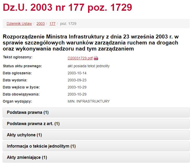 ROZPORZĄDZENIE MINISTRA INFRASTRUKTURY z dnia 23